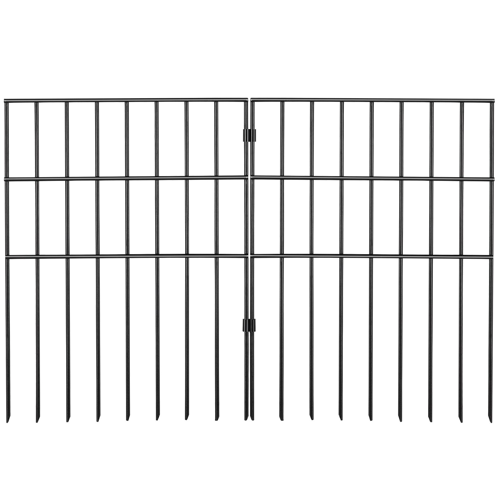 VEVOR Valla Metálica de Jardín 44x33 cm Valla de Metal Exterior 19 Vallas sin Excavación de Acero al Carbono 38 Clips Valla Decorativa para Jardín Espaciado de Picos 3,81 cm para Animales Patio, Negro