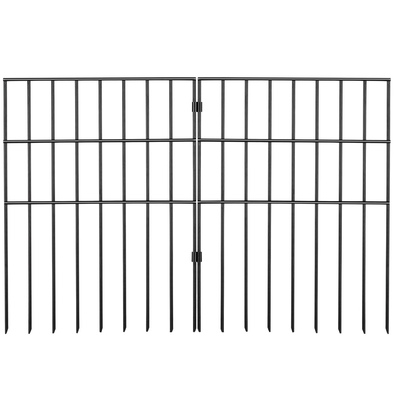 VEVOR Valla Metálica de Jardín 44x33 cm Valla de Metal Exterior 10 Vallas sin Excavación de Acero al Carbono 20 Clips Valla Decorativa para Jardín Espaciado de Picos 3,81 cm para Animales Patio, Negro