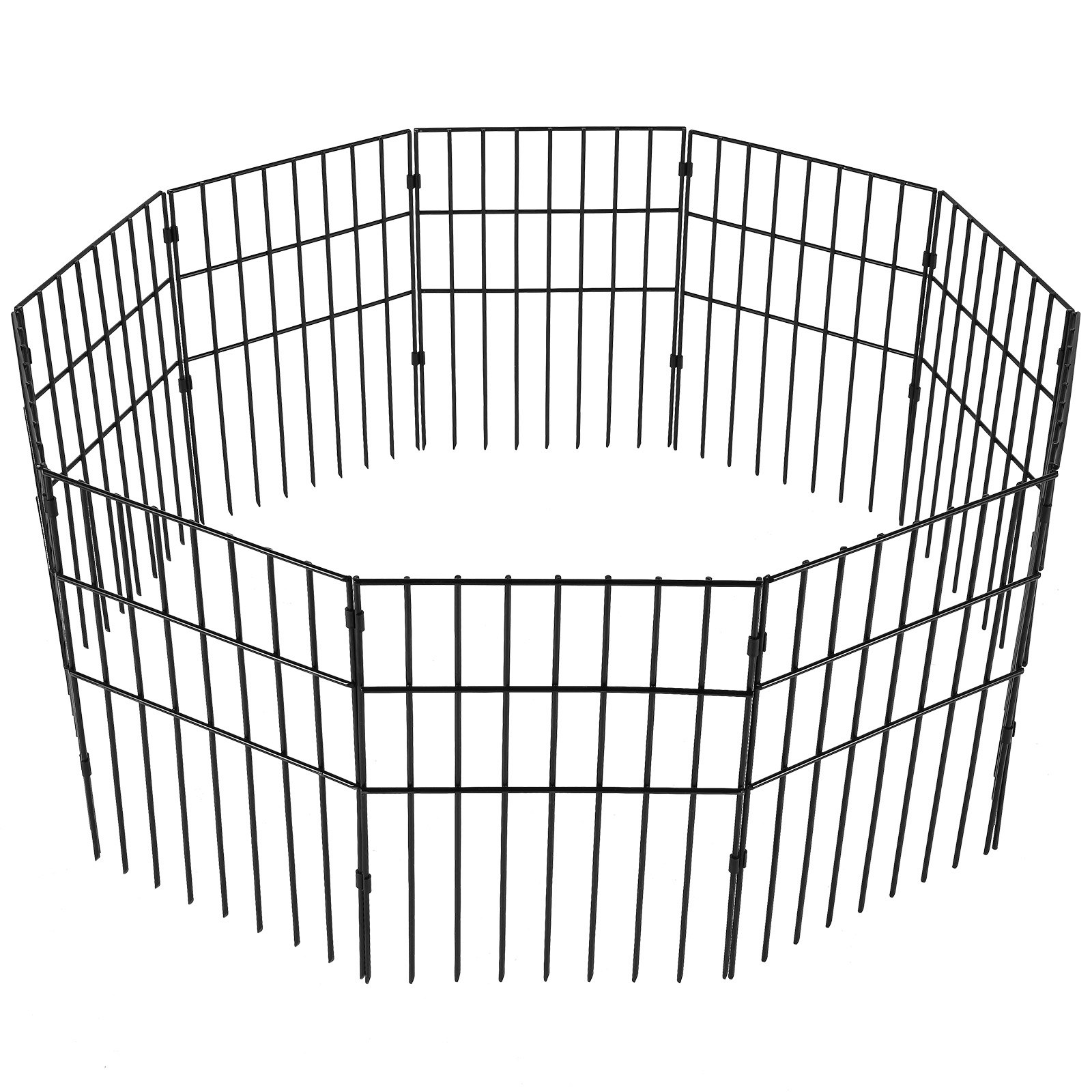 VEVOR Valla Metálica de Jardín 44x33 cm Valla de Metal Exterior 10 Vallas sin Excavación de Acero al Carbono 20 Clips Valla Decorativa para Jardín Espaciado de Picos 3,81 cm para Animales Patio, Negro