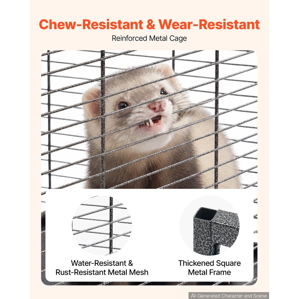 VEVOR Jaula para Animales Pequeños 4 Niveles 113 cm Jaula para Hurones, Caseta para Conejos Gatitos Chinchillas Roedores, con Rampas Hamaca Plataformas Bandeja Extraíble y Puertas, Marco de Metal