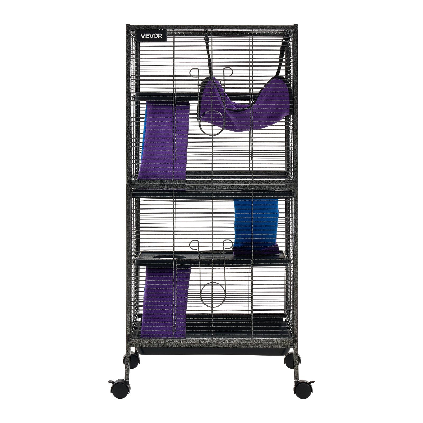 VEVOR Jaula para Animales Pequeños 4 Niveles 113 cm Jaula para Hurones, Caseta para Conejos Gatitos Chinchillas Roedores, con Rampas Hamaca Plataformas Bandeja Extraíble y Puertas, Marco de Metal
