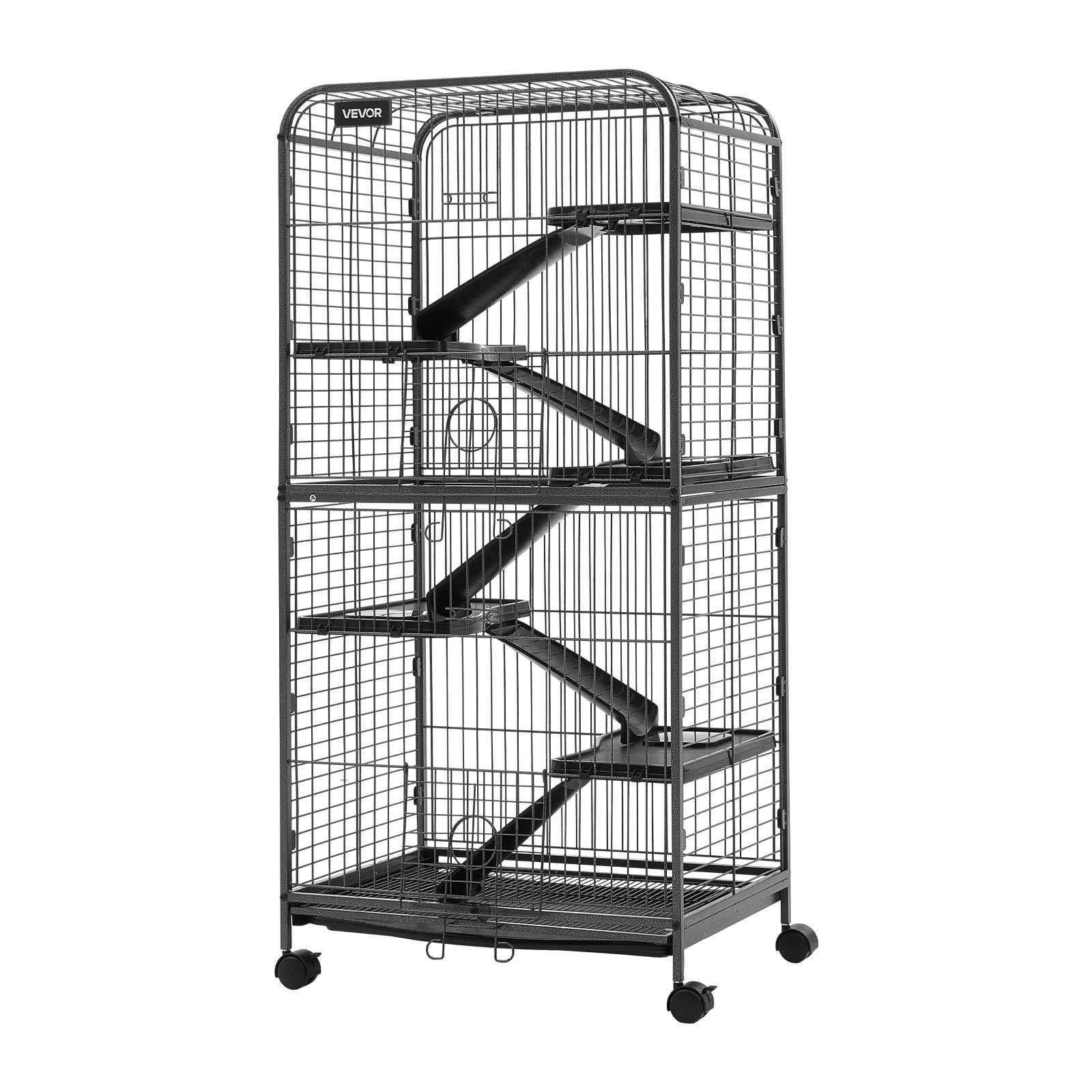 VEVOR Jaula para Animales Pequeños 6 Niveles Jaula para Hurones con Ruedas, Recinto para Gatitos Conejos Chinchillas Roedores, Altura de 133 cm, con Rampas, Plataforma, Bandeja y Puertas, de Metal