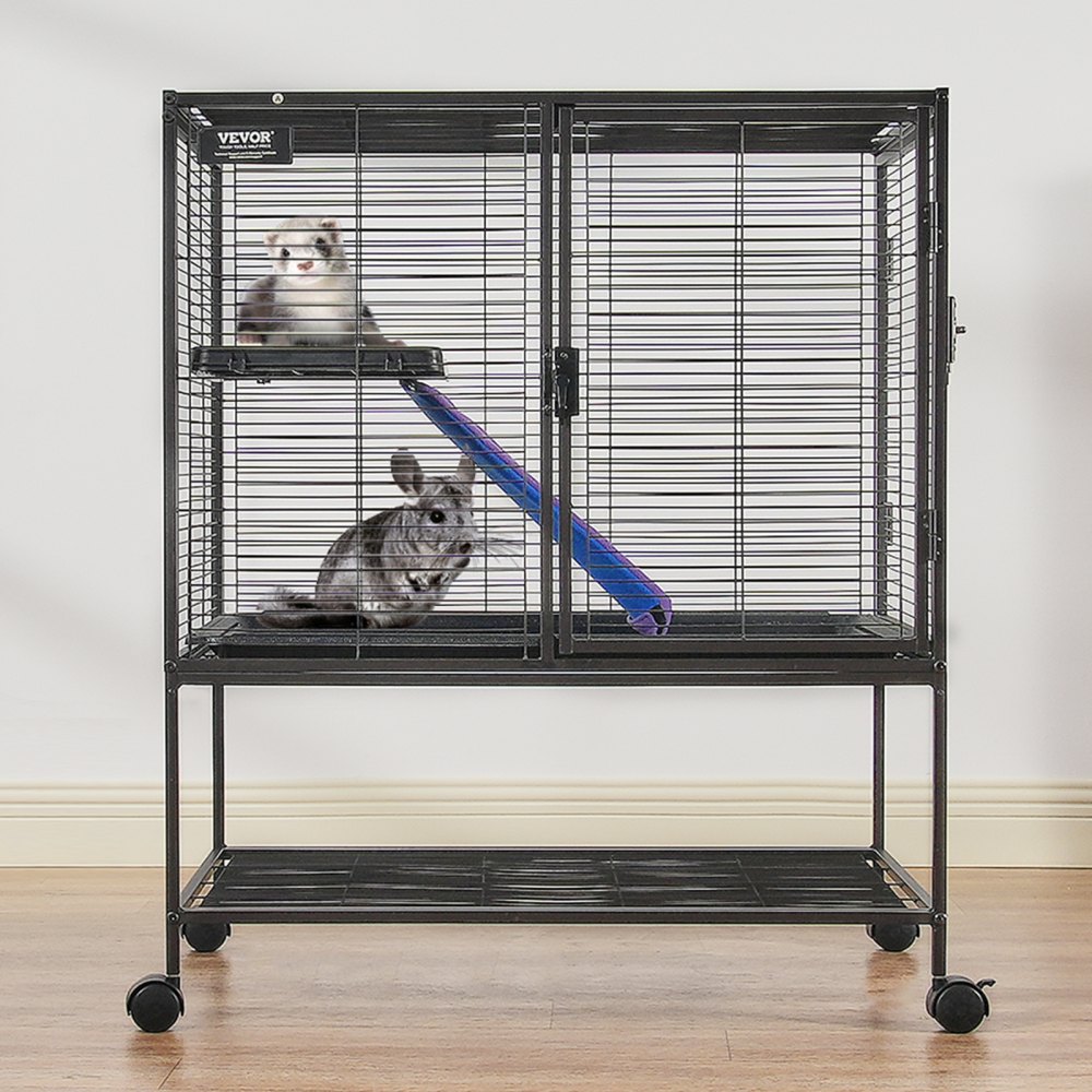 VEVOR Jaula para Hurones de Metal con Ruedas 920 mm Jaula para Animales Pequeños de 2 Niveles con Rampa y Bandeja para Ratas, Hámster, Conejillo de Indias, Chinchilla, Ardilla, Erizo, Conejo