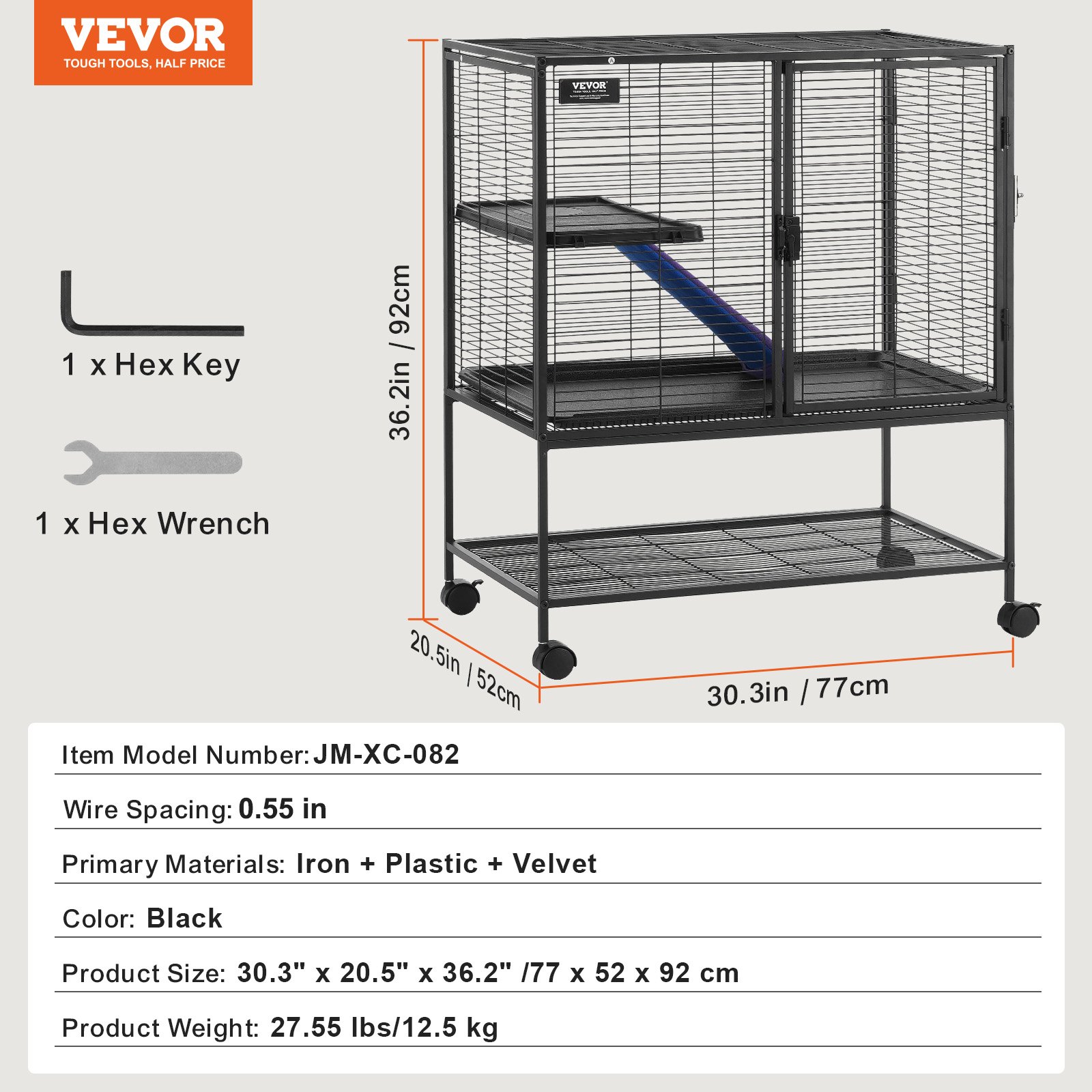 VEVOR Jaula para Hurones de Metal con Ruedas 920 mm Jaula para Animales Pequeños de 2 Niveles con Rampa y Bandeja para Ratas, Hámster, Conejillo de Indias, Chinchilla, Ardilla, Erizo, Conejo