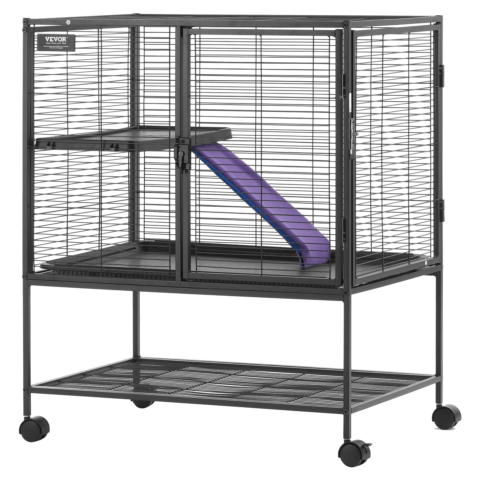 VEVOR Jaula para Hurones de Metal con Ruedas 920 mm Jaula para Animales Pequeños de 2 Niveles con Rampa y Bandeja para Ratas, Hámster, Conejillo de Indias, Chinchilla, Ardilla, Erizo, Conejo