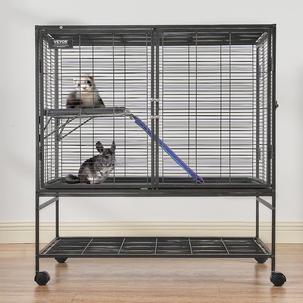 VEVOR Jaula para Hurones de Metal con Ruedas 1000 mm Jaula para Animales Pequeños de 2 Niveles con Rampa y Bandeja para Ratas, Hámster, Conejillo de Indias, Chinchilla, Ardilla, Erizo, Conejo