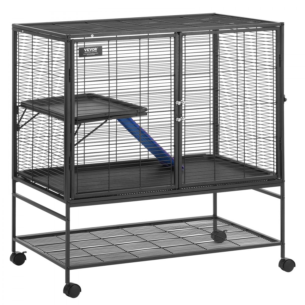 VEVOR Jaula para Hurones de Metal con Ruedas 1000 mm Jaula para Animales Pequeños de 2 Niveles con Rampa y Bandeja para Ratas, Hámster, Conejillo de Indias, Chinchilla, Ardilla, Erizo, Conejo