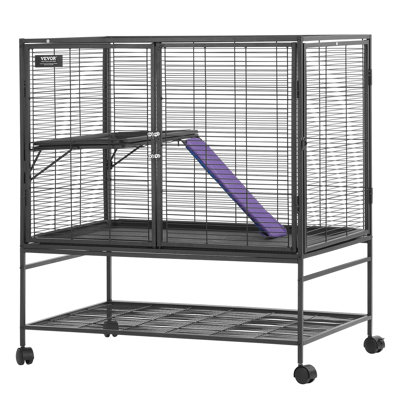 VEVOR Jaula para Hurones de Metal con Ruedas 1000 mm Jaula para Animales Pequeños de 2 Niveles con Rampa y Bandeja para Ratas, Hámster, Conejillo de Indias, Chinchilla, Ardilla, Erizo, Conejo