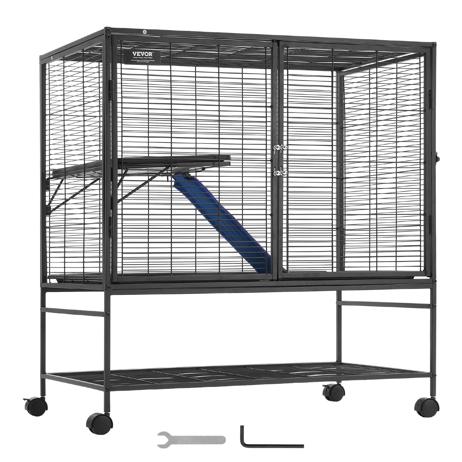 VEVOR Jaula para Hurones de Metal con Ruedas 1000 mm Jaula para Animales Pequeños de 2 Niveles con Rampa y Bandeja para Ratas, Hámster, Conejillo de Indias, Chinchilla, Ardilla, Erizo, Conejo