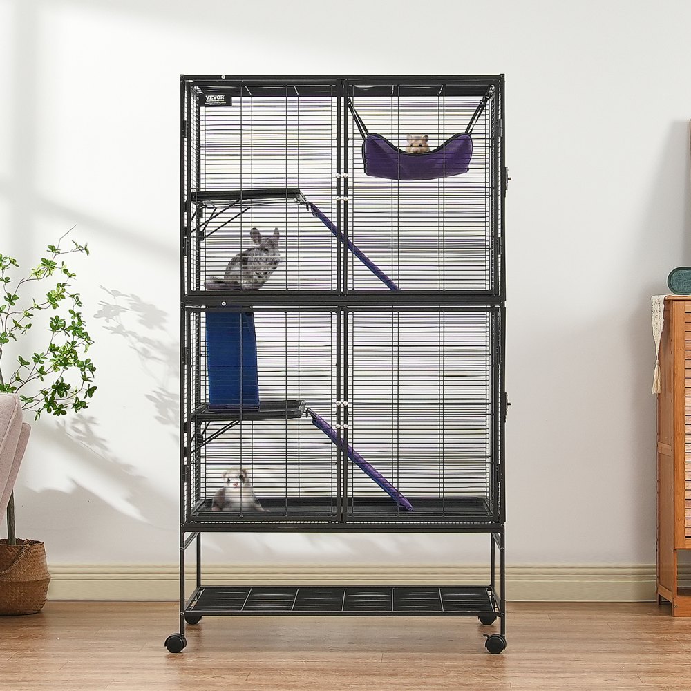 VEVOR Jaula para Hurones de Metal con Ruedas 1640 mm Jaula para Animales Pequeños de 4 Niveles con Rampa y Bandeja para Ratas, Hámster, Conejillo de Indias, Chinchilla, Ardilla, Erizo, Conejo