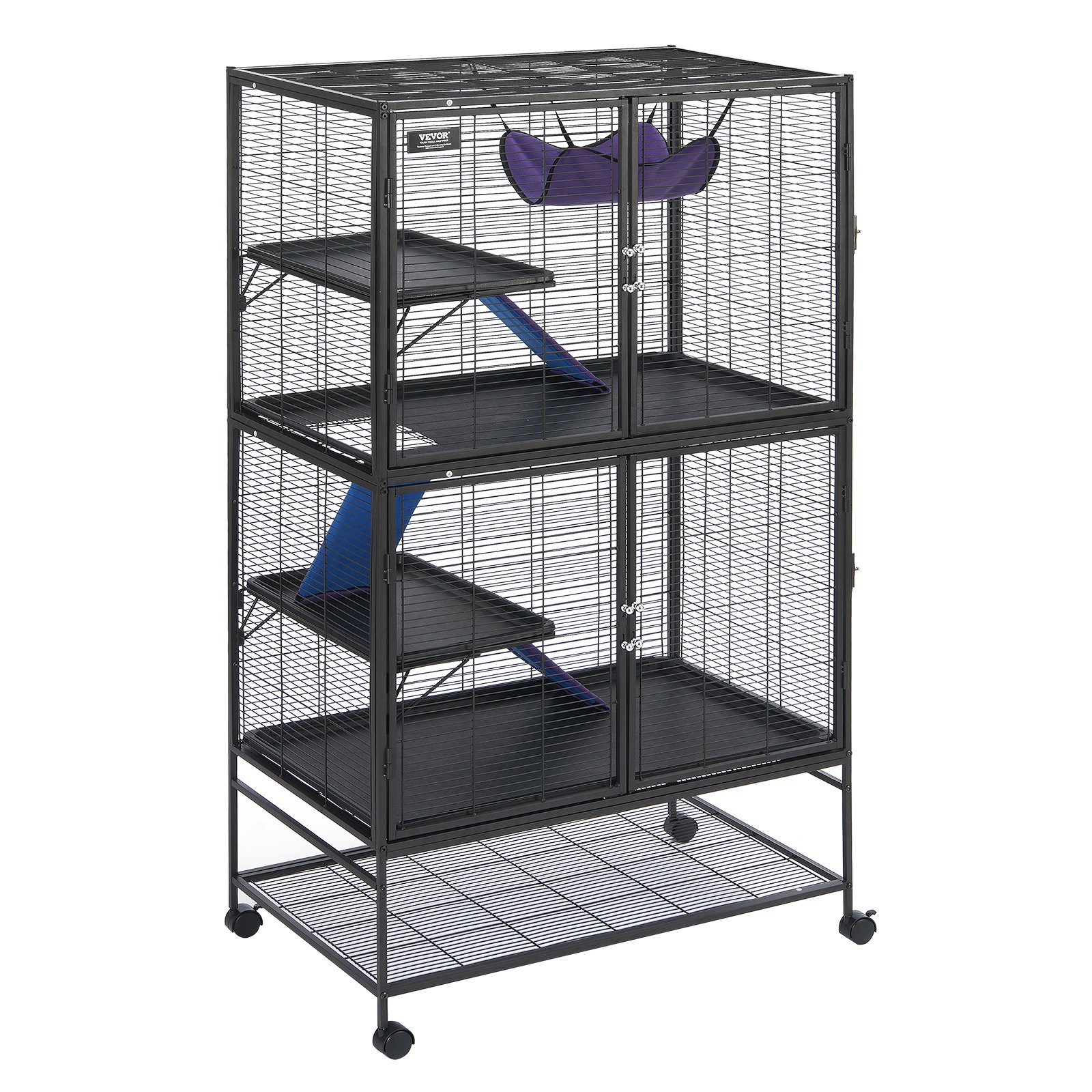 VEVOR Jaula para Hurones de Metal con Ruedas 1640 mm Jaula para Animales Pequeños de 4 Niveles con Rampa y Bandeja para Ratas, Hámster, Conejillo de Indias, Chinchilla, Ardilla, Erizo, Conejo