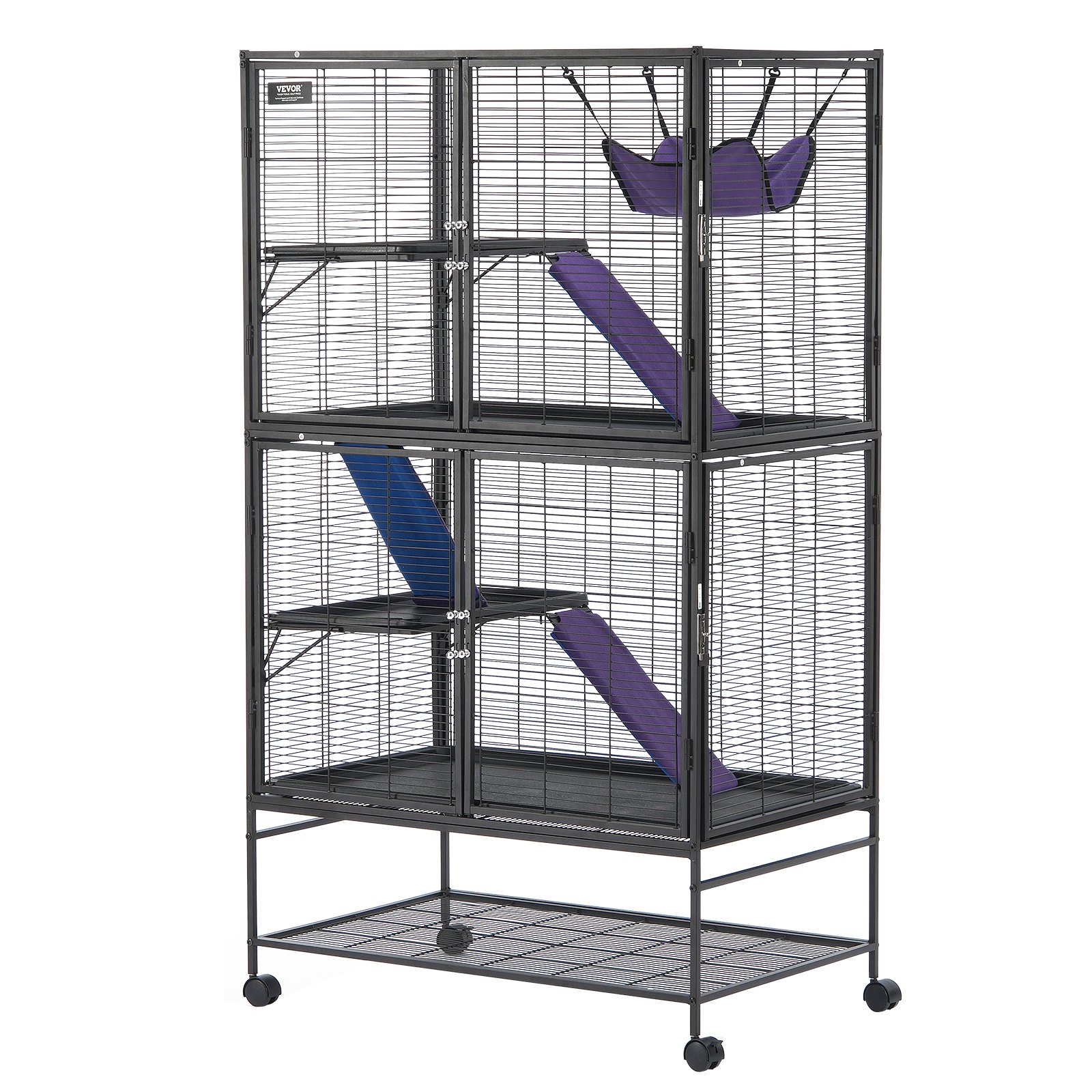 VEVOR Jaula para Hurones de Metal con Ruedas 1640 mm Jaula para Animales Pequeños de 4 Niveles con Rampa y Bandeja para Ratas, Hámster, Conejillo de Indias, Chinchilla, Ardilla, Erizo, Conejo