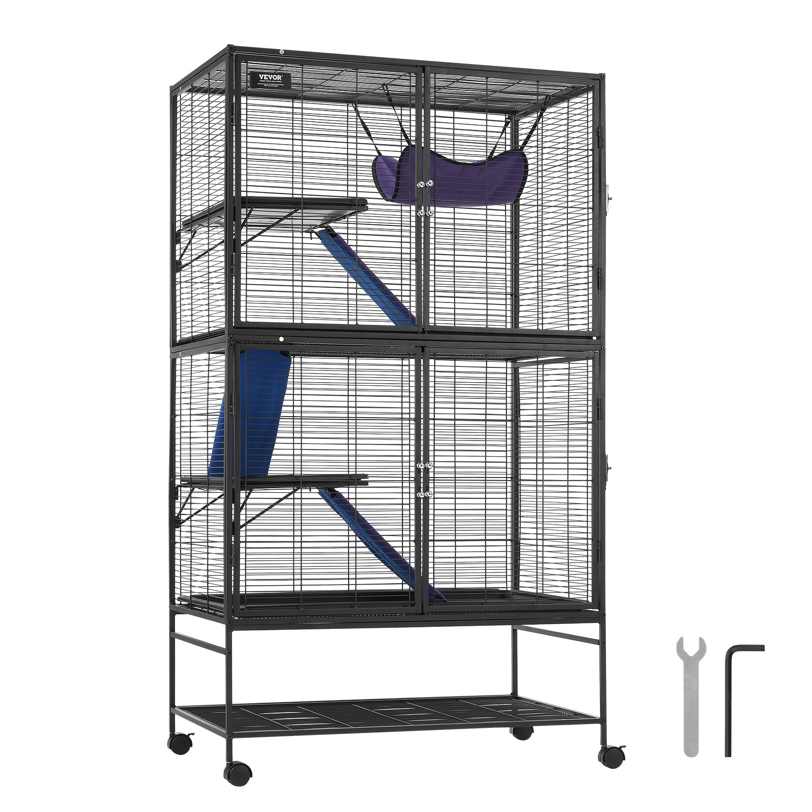 VEVOR Jaula para Hurones de Metal con Ruedas 1640 mm Jaula para Animales Pequeños de 4 Niveles con Rampa y Bandeja para Ratas, Hámster, Conejillo de Indias, Chinchilla, Ardilla, Erizo, Conejo