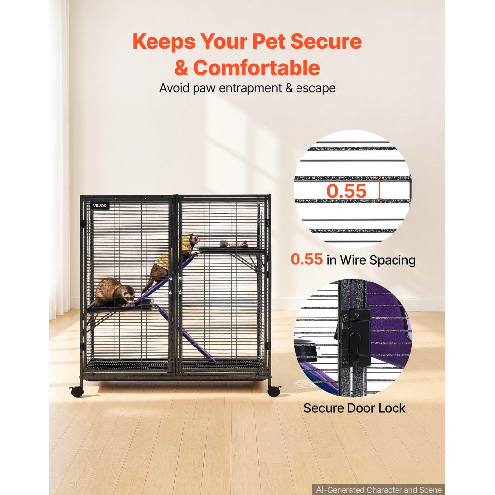 VEVOR Jaula para Animales Pequeños 3 Niveles Jaula para Roedores con Ruedas, Parque para Conejos Ratoncillos Hurones Chinchillas, con Rampas Plataformas Bandeja Extraíble Puertas, Estructura de Metal