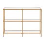 VEVOR Mesa Consola de Vidrio 3 Niveles 100 x 30 x 72,9 cm Mesa Auxiliar Rectangular para Sofá con Tablero de Vidrio Templado, Patas de Hierro para Sala de estar, Pasillo, Entrada, Recibidor, Dorado