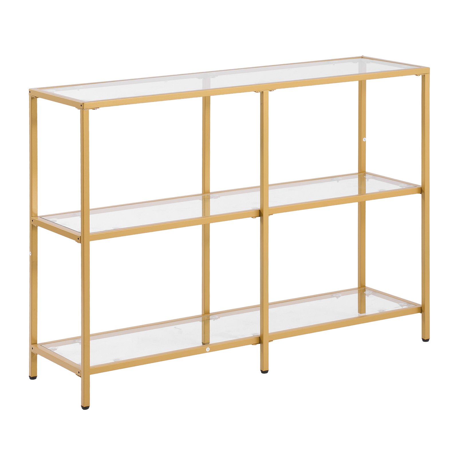 VEVOR Mesa Consola de Vidrio 3 Niveles 100 x 30 x 72,9 cm Mesa Auxiliar Rectangular para Sofá con Tablero de Vidrio Templado, Patas de Hierro para Sala de estar, Pasillo, Entrada, Recibidor, Dorado