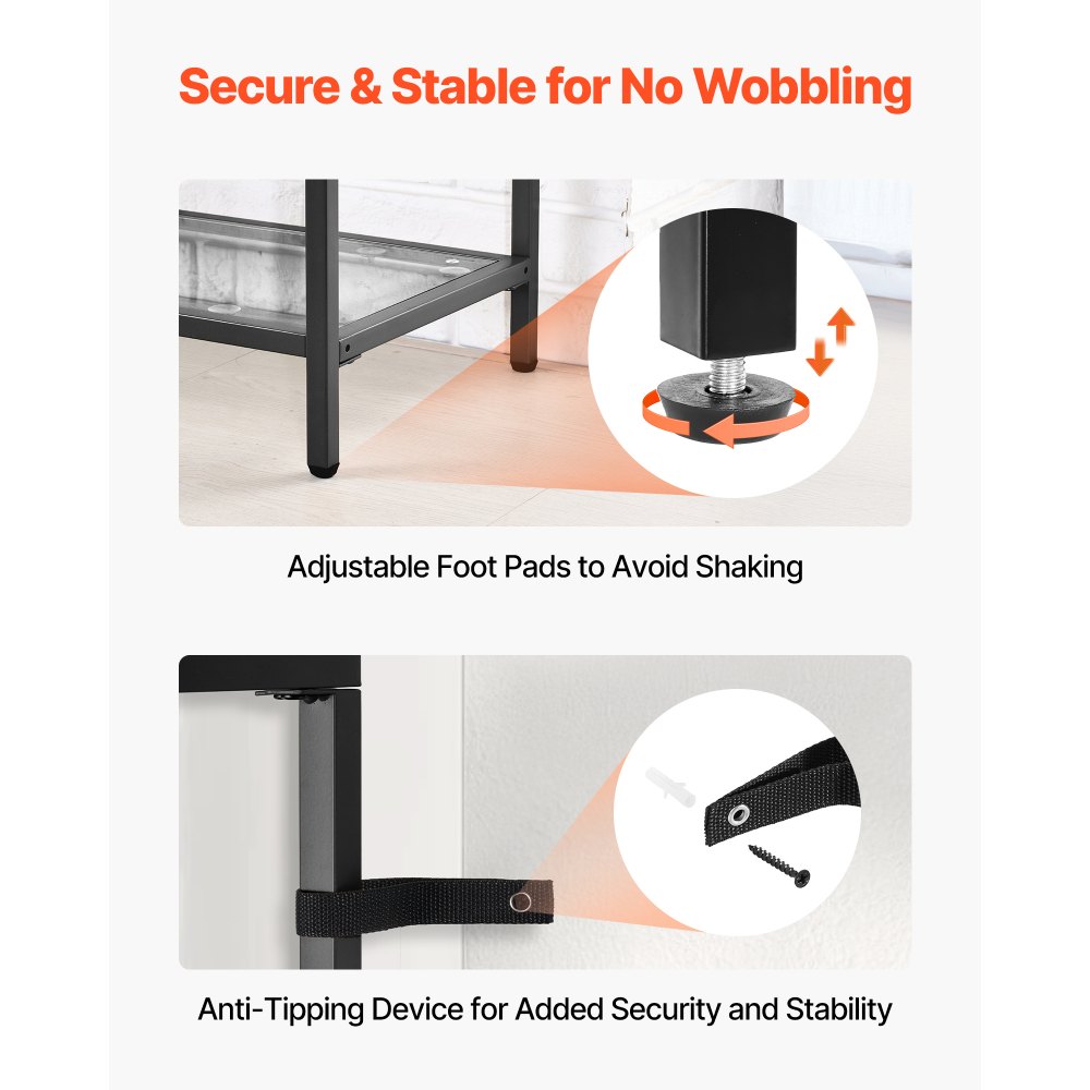 VEVOR Mesa Consola de Vidrio 3 Niveles 100 x 30 x 72,9 cm Mesa Auxiliar Rectangular para Sofá con Tablero de Vidrio Templado, Patas de Hierro para Sala de estar, Pasillo, Entrada, Recibidor, Negro