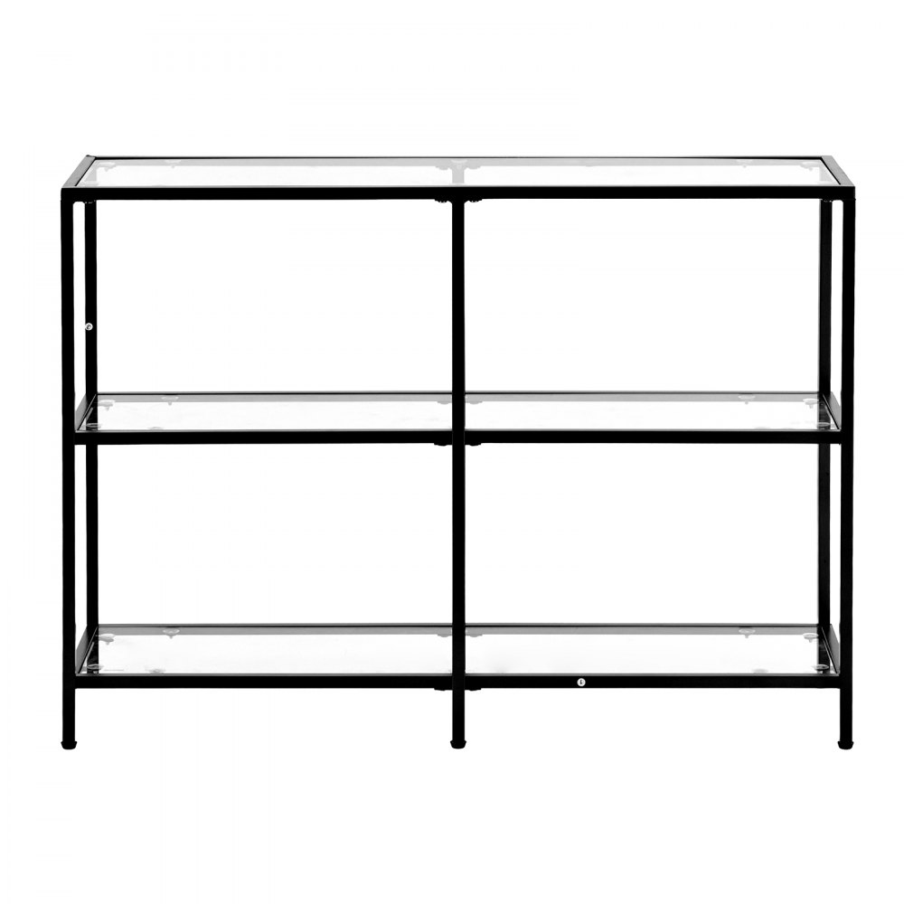 VEVOR Mesa Consola de Vidrio 3 Niveles 100 x 30 x 72,9 cm Mesa Auxiliar Rectangular para Sofá con Tablero de Vidrio Templado, Patas de Hierro para Sala de estar, Pasillo, Entrada, Recibidor, Negro