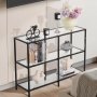 VEVOR Mesa Consola de Vidrio 3 Niveles 100 x 30 x 72,9 cm Mesa Auxiliar Rectangular para Sofá con Tablero de Vidrio Templado, Patas de Hierro para Sala de estar, Pasillo, Entrada, Recibidor, Negro