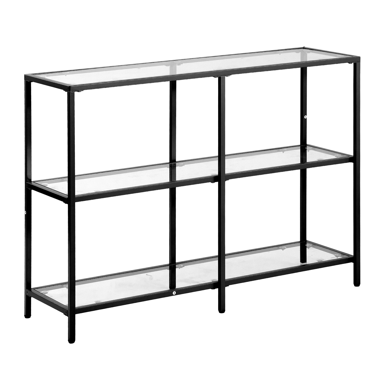 VEVOR Mesa Consola de Vidrio 3 Niveles 100 x 30 x 72,9 cm Mesa Auxiliar Rectangular para Sofá con Tablero de Vidrio Templado, Patas de Hierro para Sala de estar, Pasillo, Entrada, Recibidor, Negro