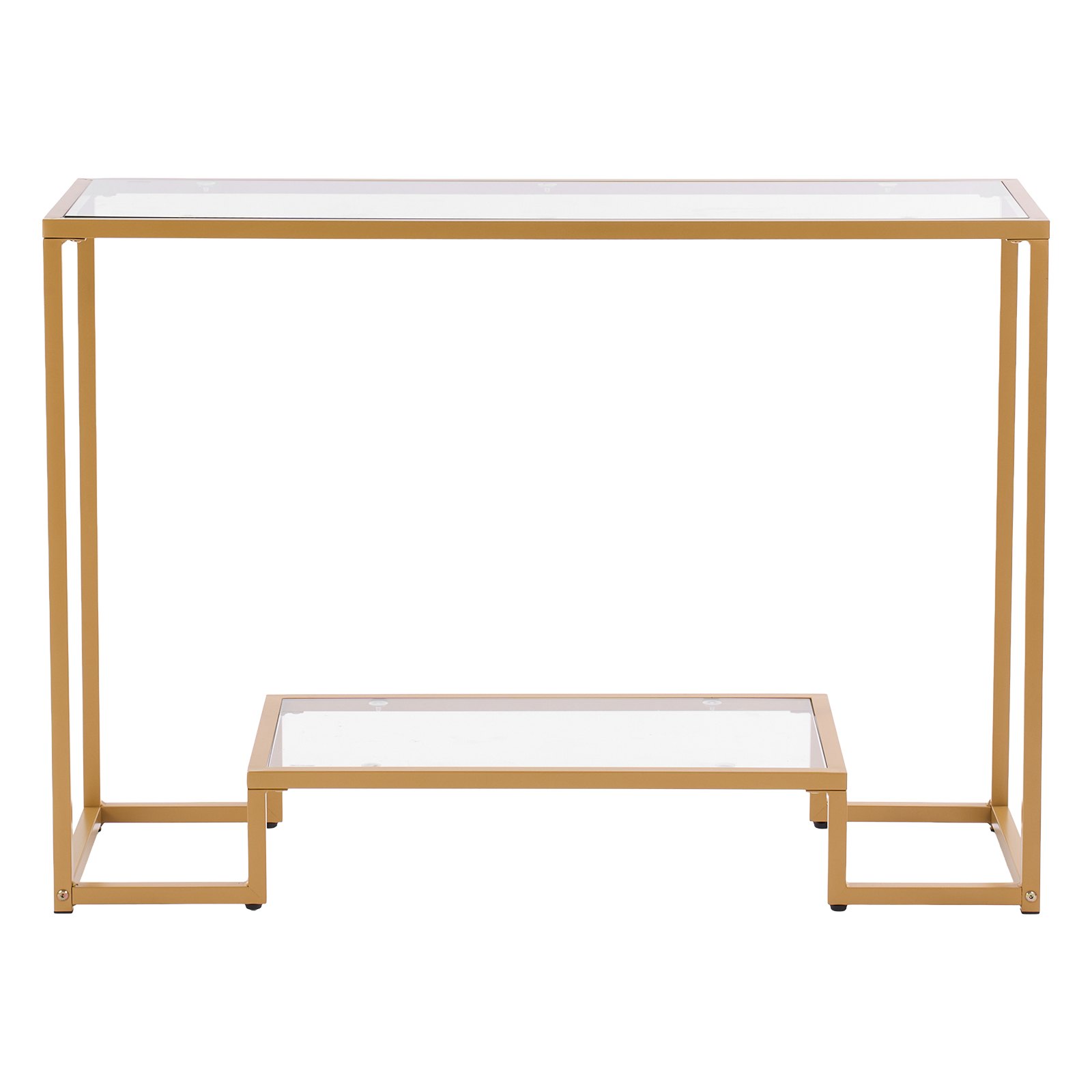 VEVOR Mesa Consola de Vidrio 2 Niveles 107x35,4x75,5 cm Mesa Auxiliar Rectangular para Sofá con Tablero de Vidrio Templado, Patas de Hierro para Sala de estar, Pasillo, Entrada, Recibidor, Dorado