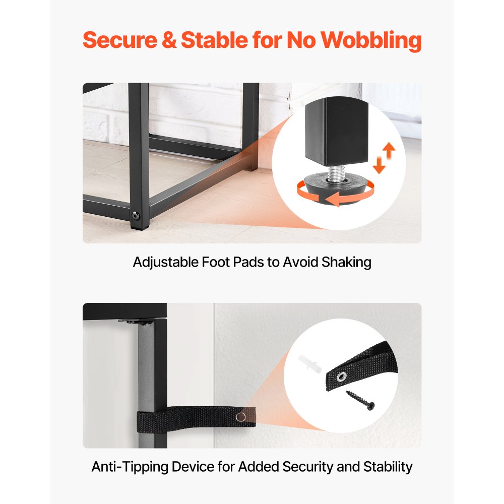 VEVOR 2-Tier Glass Console Table, Modern Rectangle Sofa Side Table with Tempered Glass Top and Iron Legs, Golden Consloe Desk with Anti-Tip Device for Living Room, Hallway, Entryway, Foyer, Black