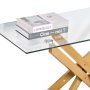 VEVOR Mesa de Centro de Vidrio 114,3 x 45,7 x 76,2 cm Mesa Auxiliar Rectangular para Sofá con Tablero de Cristal Templado Patas Cruzadas de Hierro para Sala de estar, Entrada, Recibidor, Dorado