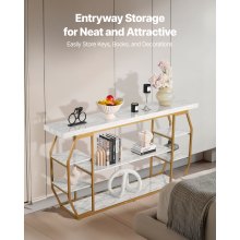 VEVOR Consola de Mármol de 3 Niveles 180 x 35 x 91 cm Almacenamiento Abierto Mesa Auxiliar de Sofá con Tubos de Hierro Dispositivo Antivuelco Soporta hasta 100 kg para Salón, Entrada, Recibidor