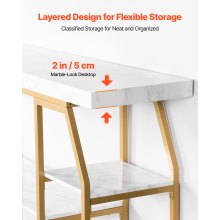 VEVOR Consola de Mármol de 3 Niveles 180 x 35 x 91 cm Almacenamiento Abierto Mesa Auxiliar de Sofá con Tubos de Hierro Dispositivo Antivuelco Soporta hasta 100 kg para Salón, Entrada, Recibidor