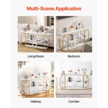 VEVOR Consola de Mármol de 3 Niveles 180 x 35 x 91 cm Almacenamiento Abierto Mesa Auxiliar de Sofá con Tubos de Hierro Dispositivo Antivuelco Soporta hasta 100 kg para Salón, Entrada, Recibidor