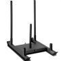 Trineo de pesas VEVOR negro con cuatro postes verticales y base de metal resistente.