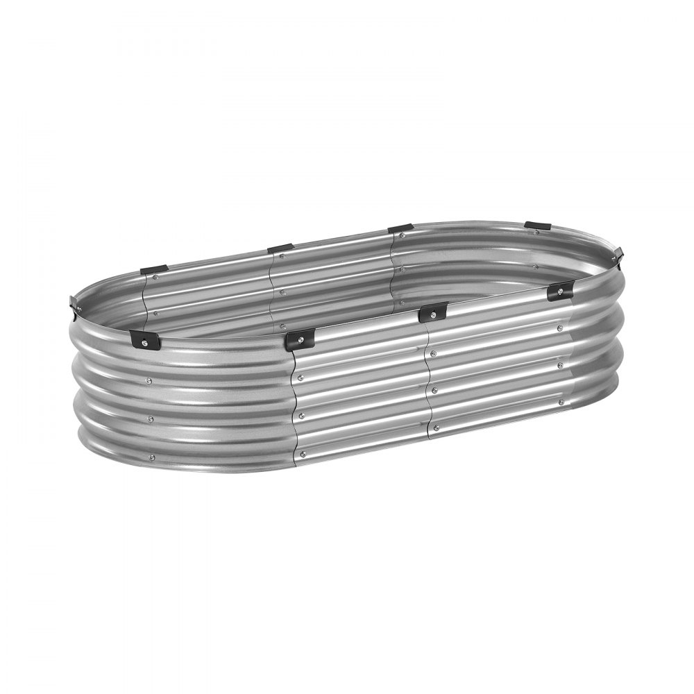 VEVOR Metal Raised Garden Bed, 1195x585x270mm Large Galvanized Planter for Outdoor Use, with Open Bottom, Oval Planting Bed for Growing Vegetables, Flowers, Herbs and Succulents, Silver