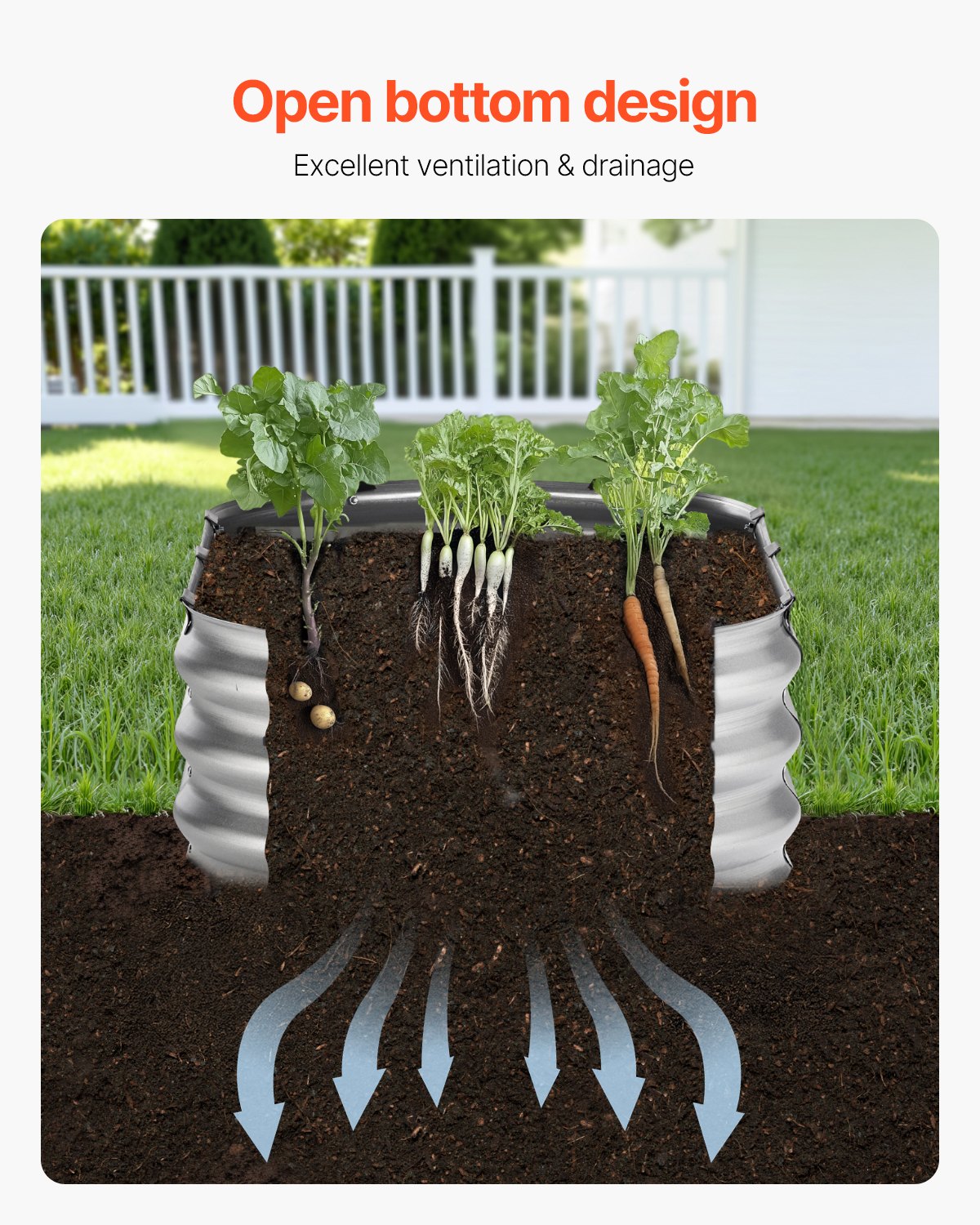 VEVOR Metal Raised Garden Bed, 1195x585x270mm Large Galvanized Planter for Outdoor Use, with Open Bottom, Oval Planting Bed for Growing Vegetables, Flowers, Herbs and Succulents, Silver