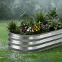 VEVOR Cama Elevada de Jardín 120 x 60 x 30 cm Ovalada, Arriate de Jardín de Metal con Base Abierta, para Cultivo de Flores Plantas Verduras con Accesorios para Patio Balcón, 2 Piezas, Plateado
