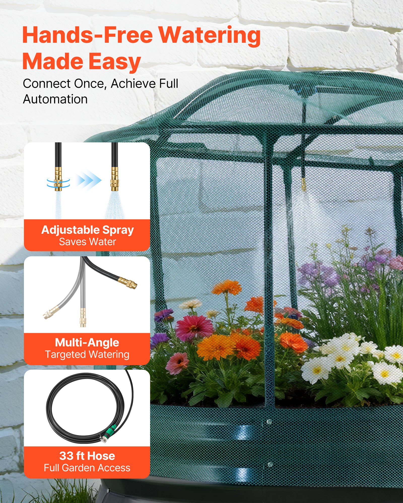 VEVOR Cama Elevada de Jardín 180 x 90 x 30 cm Ovalada con Riego Automático, Arriate de Jardín de Metal con Base Abierta, para Cultivo de Flores Plantas Verduras con Accesorios para Patio Balcón