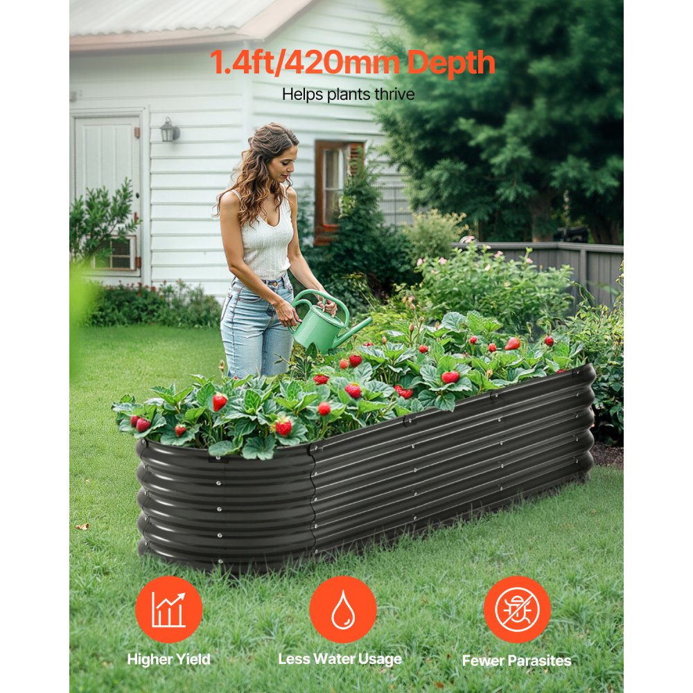 VEVOR Metal Raised Bed, 1190x595x420mm, Galvanized Outdoor Planter, Open Bottom, Planting Bed, Flower Bed for Growing Vegetables, Flowers, Herbs and Succulents, Dark Grey