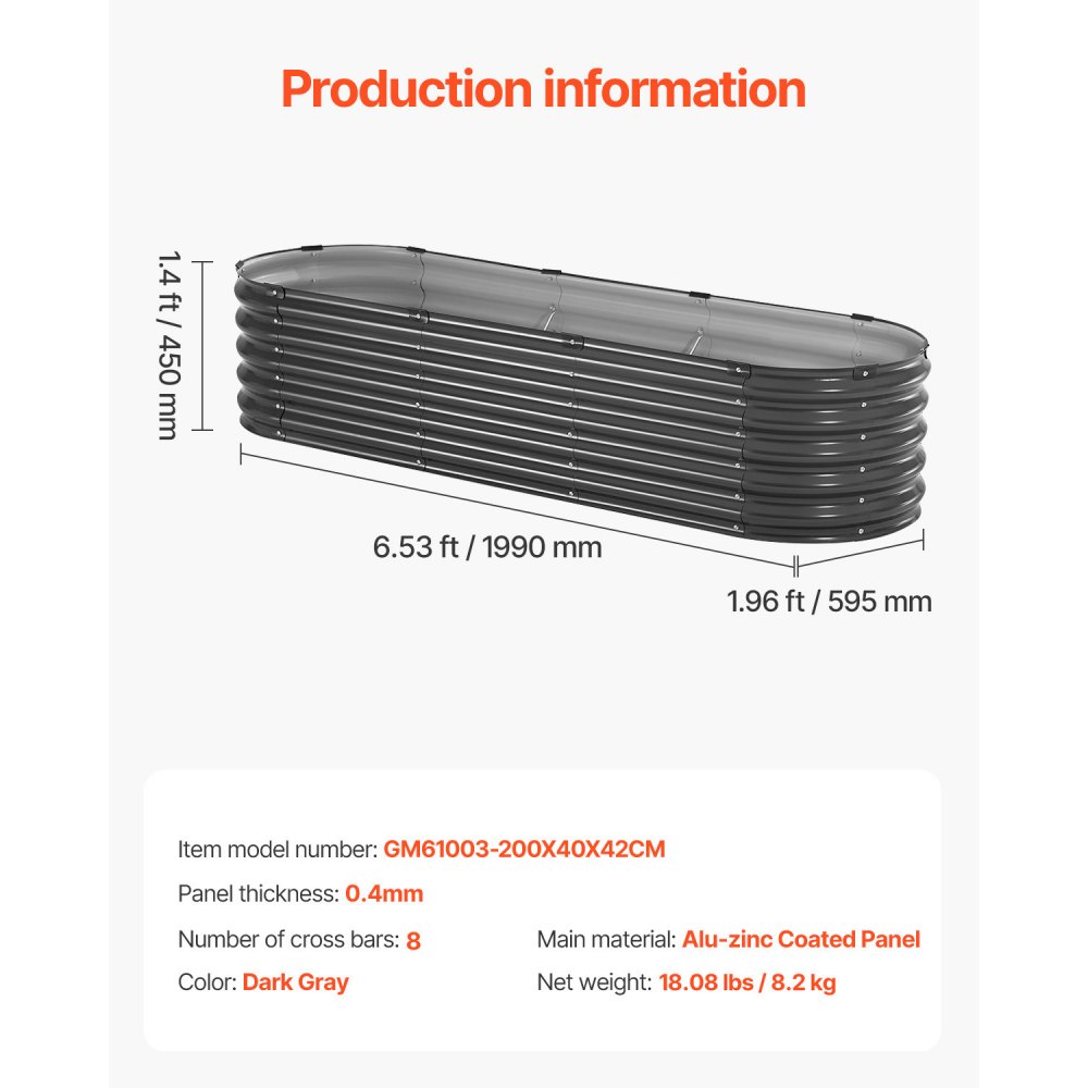 VEVOR Metal Raised Bed, 1190x595x420mm, Galvanized Outdoor Planter, Open Bottom, Planting Bed, Flower Bed for Growing Vegetables, Flowers, Herbs and Succulents, Dark Grey