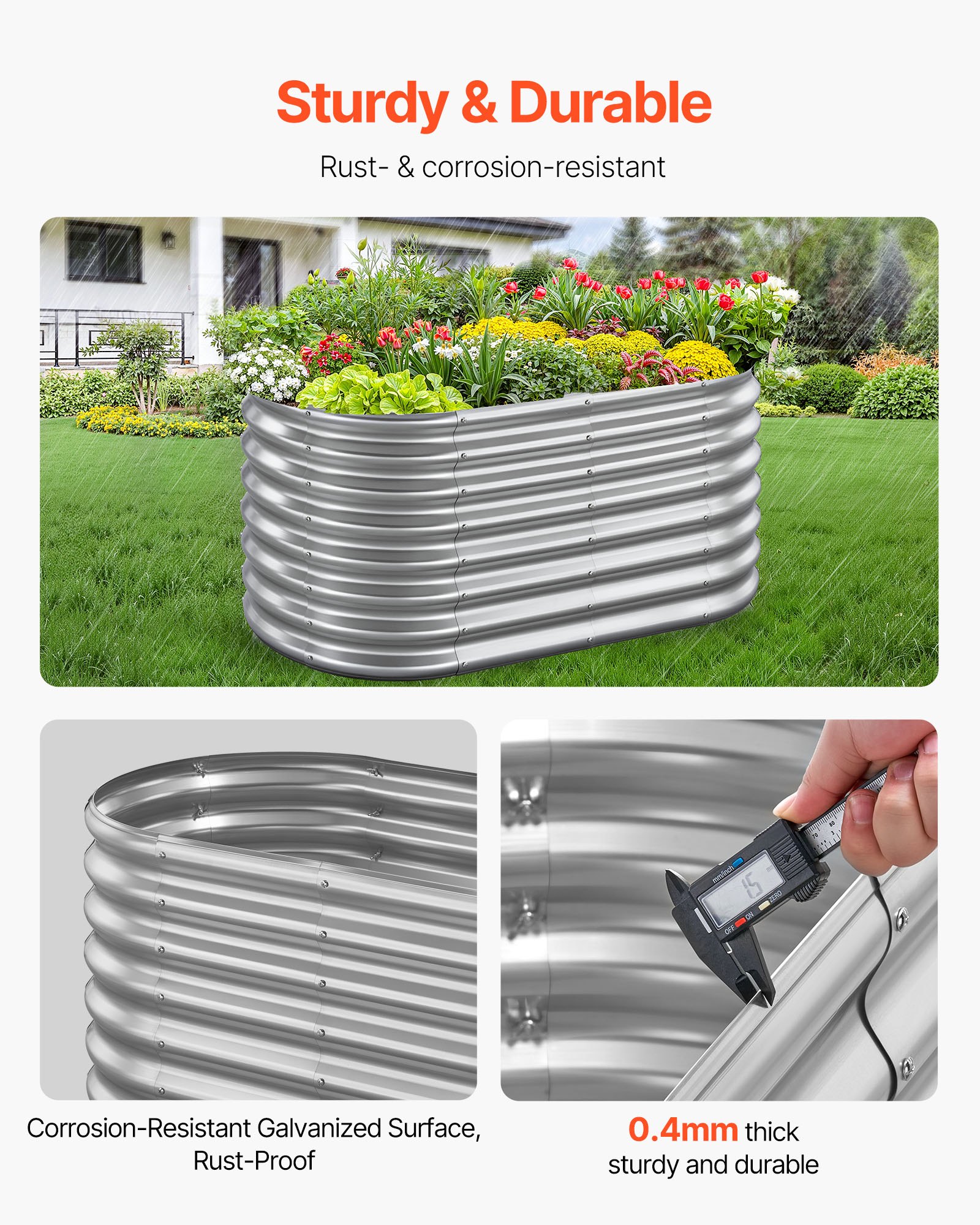 VEVOR Cama Elevada de Jardín 120 x 60 x 60 cm Ovalada, Jardinería Elevada de Metal con Base Abierta para Cultivo de Flores Plantas Hierbas Huerto con Accesorios para Jardín Terraza Patio Balcón