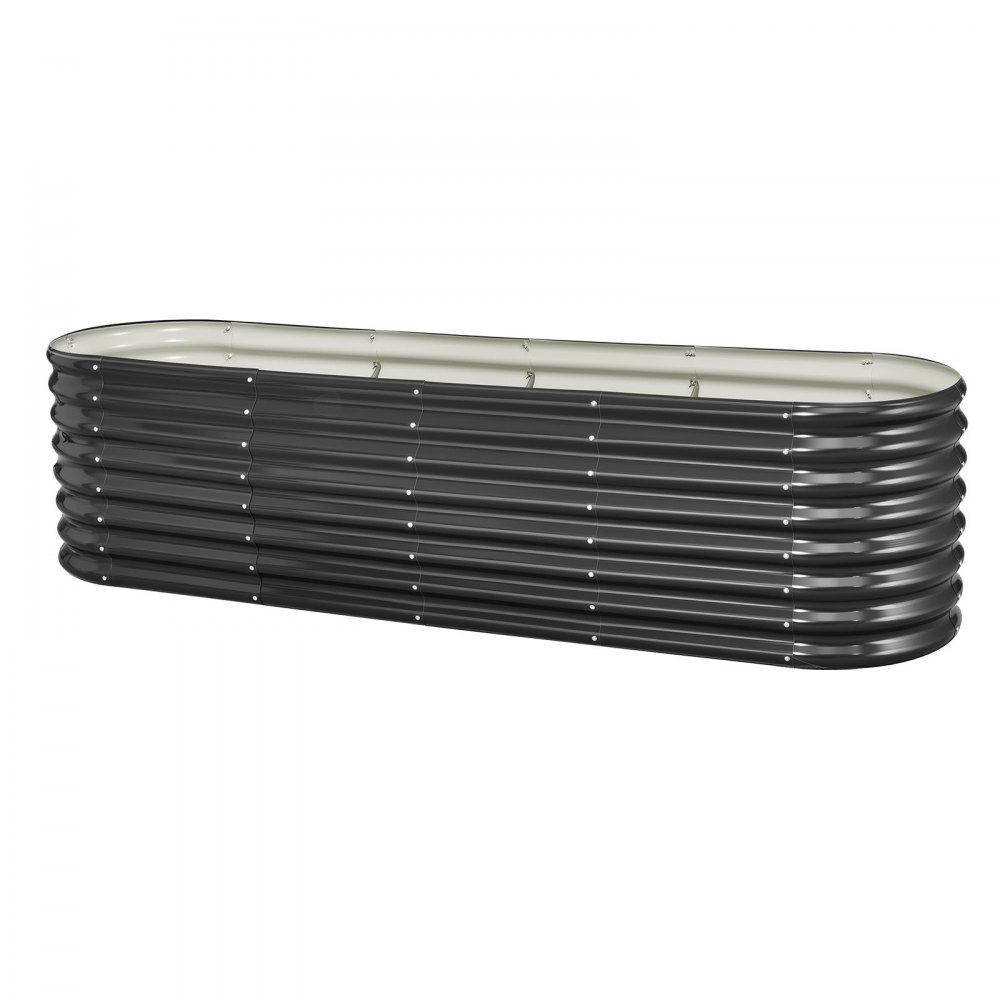 VEVOR Cama Elevada de Jardín 240 x 60 x 60 cm Ovalada, Arriate de Jardín de Metal con Fondo Abierto, para Cultivo de Flores Plantas Verduras con Accesorios para Patio, Balcón, Terraza, Gris Oscuro