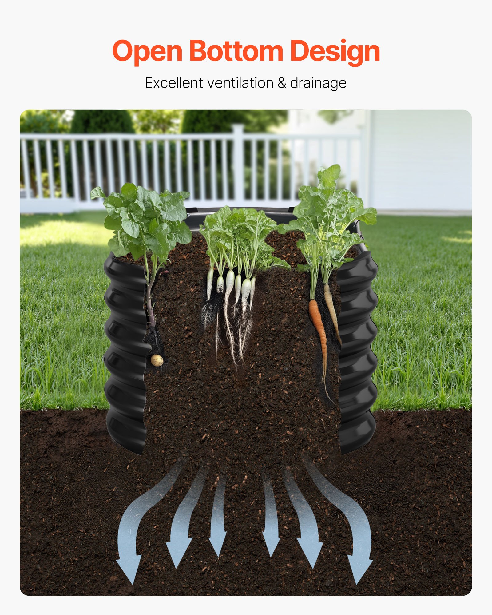 VEVOR Cama Elevada de Jardín 240 x 60 x 60 cm Ovalada, Arriate de Jardín de Metal con Fondo Abierto, para Cultivo de Flores Plantas Verduras con Accesorios para Patio, Balcón, Terraza, Gris Oscuro