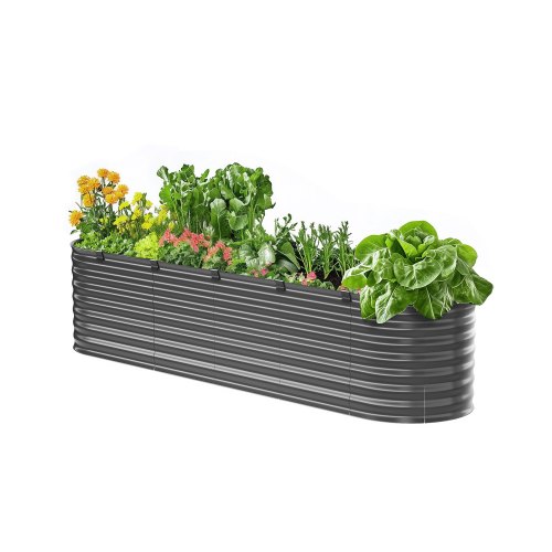VEVOR Cama de Jardín Elevada de Metal de 240 x 60 x 56 cm con Fondo Abierto para Exterior, Jardinera Ovalada Galvanizada para Jardinería de Verduras, Flores, Hierbas y Plantas Suculentas, Gris Oscuro