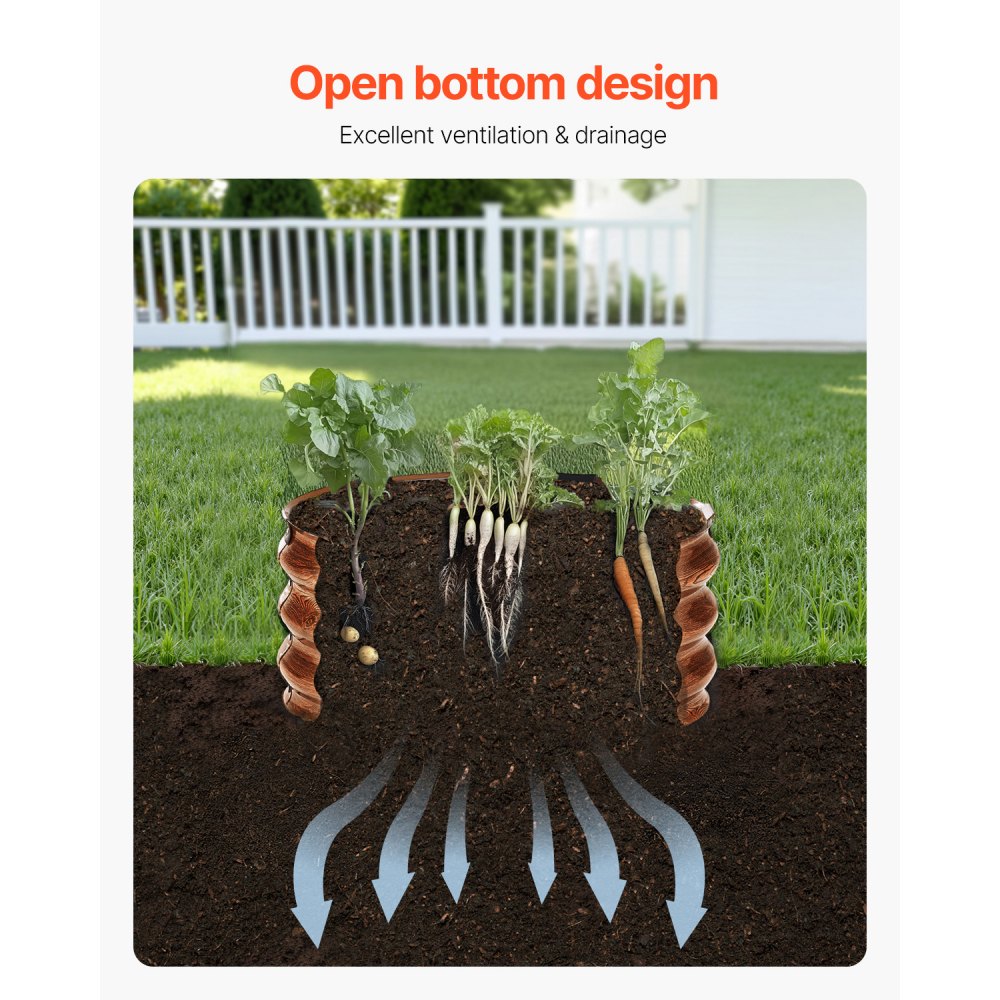 VEVOR 3 PCS Cama de Jardín Elevada de Metal de Ф590 x 265 mm con Fondo Abierto, Jardinera Redonda Galvanizada para Jardinería de Verduras, Flores, Hierbas y Plantas Suculentas, Veta de Madera Profunda