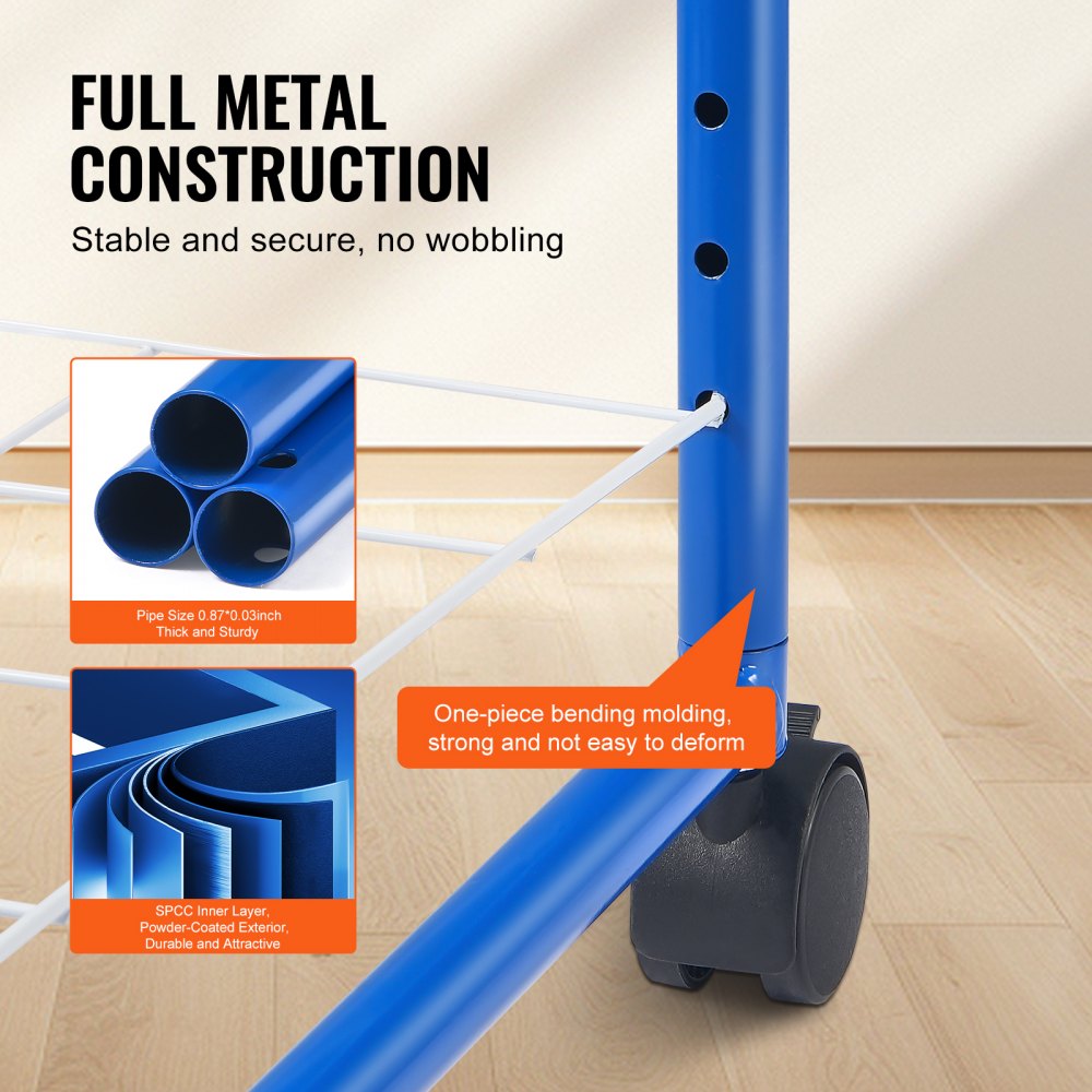 VEVOR Tendedero de Pintura 25 Estantes Extraíbles 584 x 400 mm Rejilla para Secar Pintura de Acero al Carbono con 4 Ruedas Bloqueables para Obras de Arte en Aulas, Estudios de Arte, Azul y Blanco