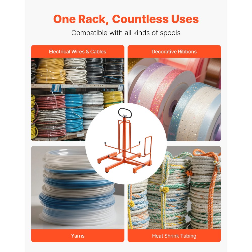 VEVOR Cable Dispenser, Floor or Stud Mounted, Wire Spool Rack, Portable Wire Rack Dispenser with Anti-Slip Metal Handle for Wiring Transport, Swivel Eyelet, for Electrical, Industrial and Retail Use