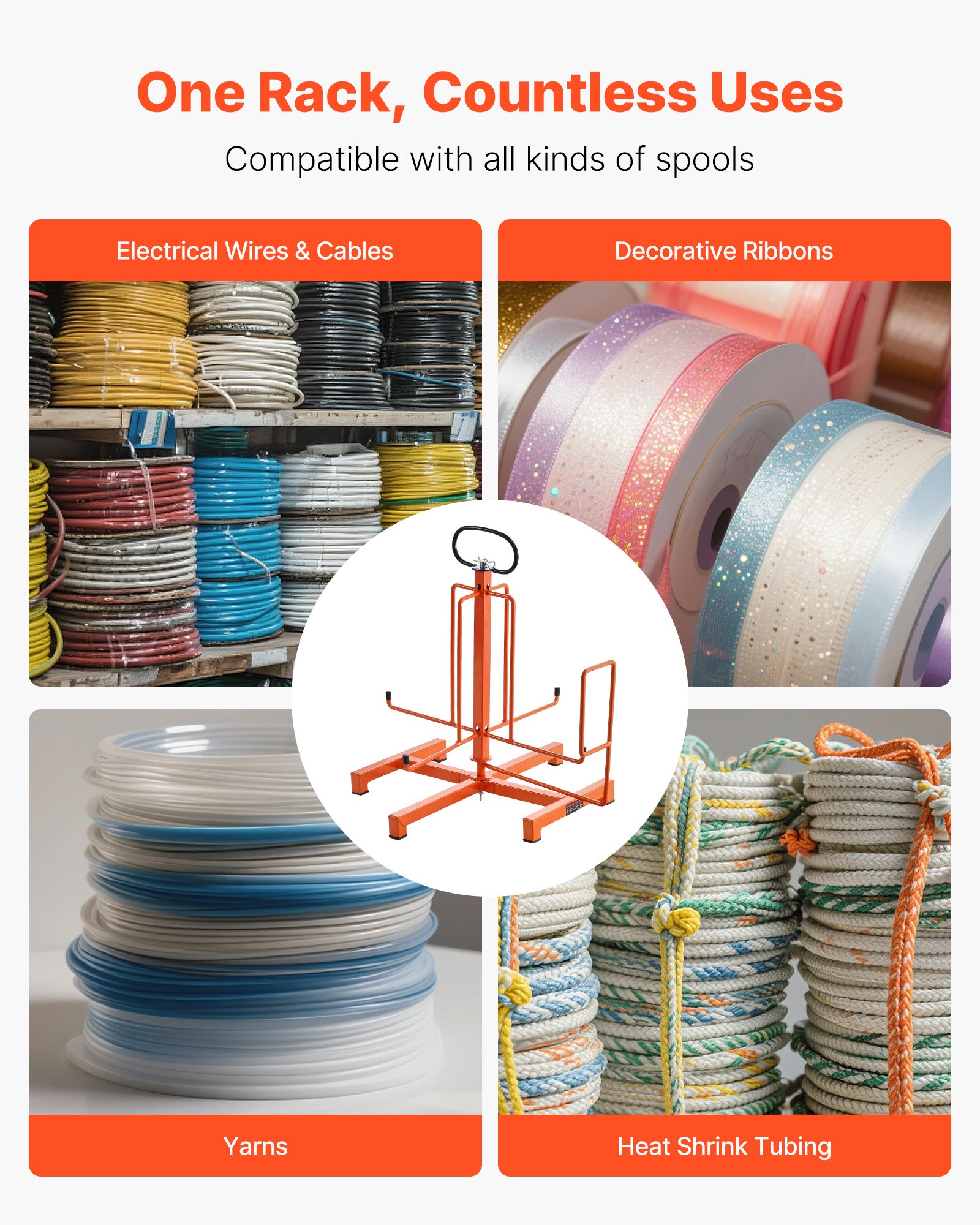 VEVOR Cable Dispenser, Floor or Stud Mounted, Wire Spool Rack, Portable Wire Rack Dispenser with Anti-Slip Metal Handle for Wiring Transport, Swivel Eyelet, for Electrical, Industrial and Retail Use