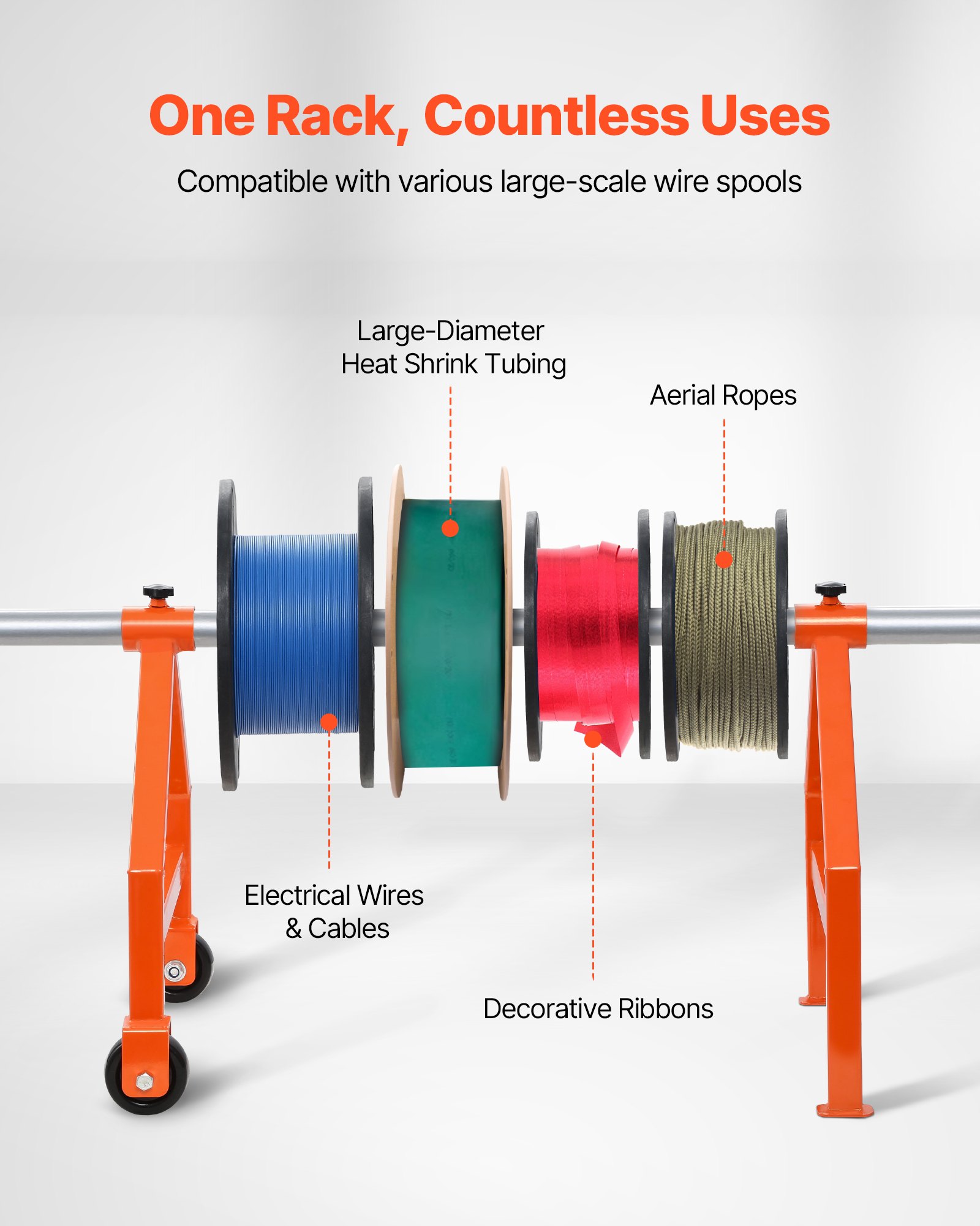 VEVOR Portacarretes de Alambre, Organizador Portátil para Cables con Ruedas, Portacarretes de Hasta 75,9 cm de Diámetro Carga de 99,8 kg para Uso Eléctrico, Industrial y Eficiencia de Trabajo