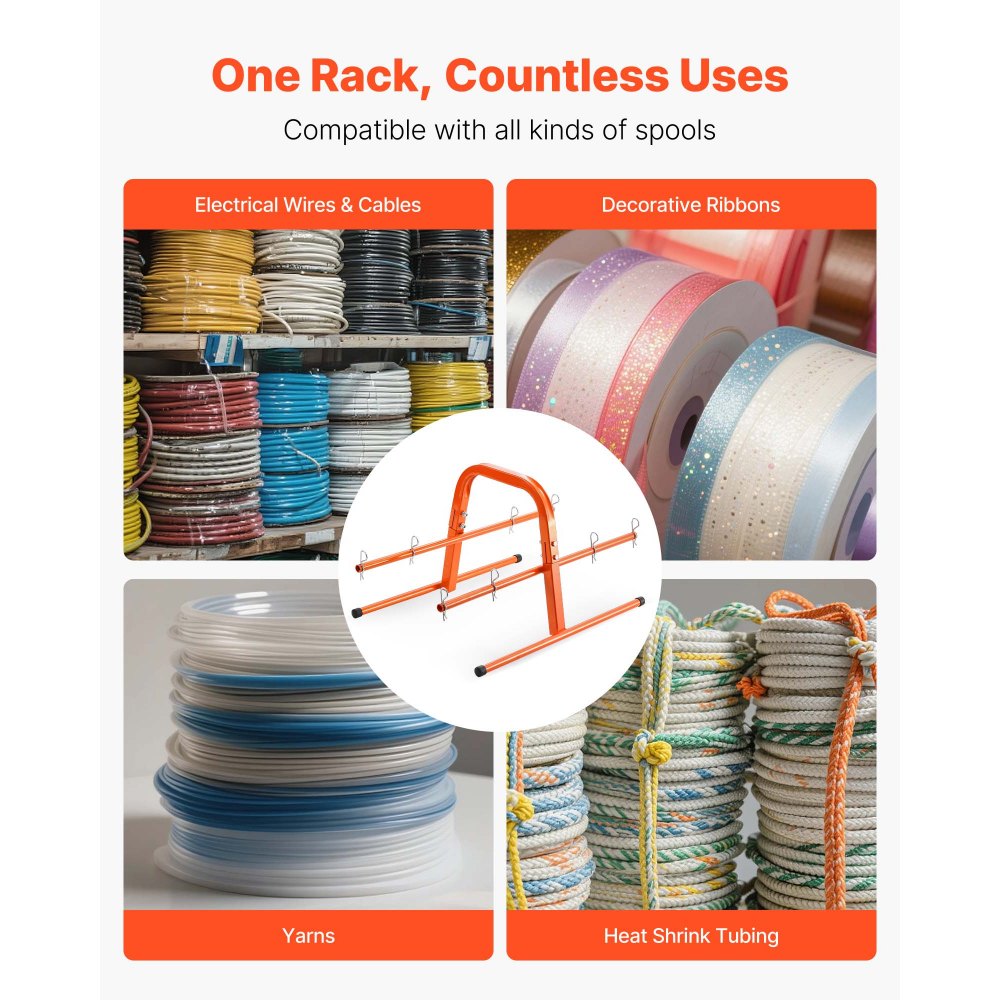 VEVOR Wire Spool Rack, 100 lbs Capacity, Smart Hand Caddy, Heavy-Duty Steel Wire Dispenser Holder for Up to 8 Spools, MAX 9.45 in Diameter, Easy Lift Design for Electrical Industrial and Retail Use