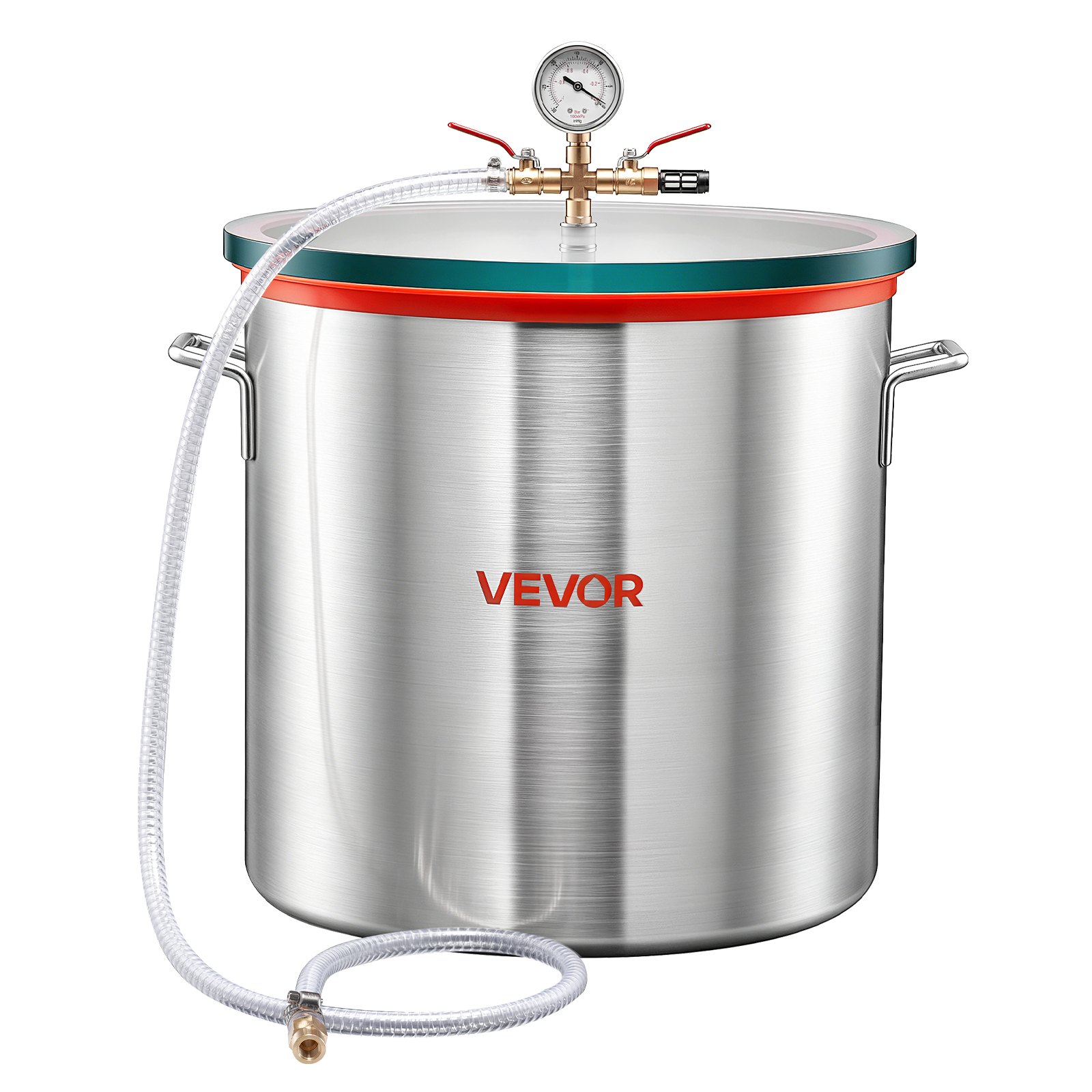 VEVOR Cámara de Vacío de 56,8 L, Cámara de Desgasificación al Vacío de Aleación de Aluminio con Tapa de Vidrio Templado, Manguera, Filtro de Aire, para Fundición de Resina, Estabilización de Madera