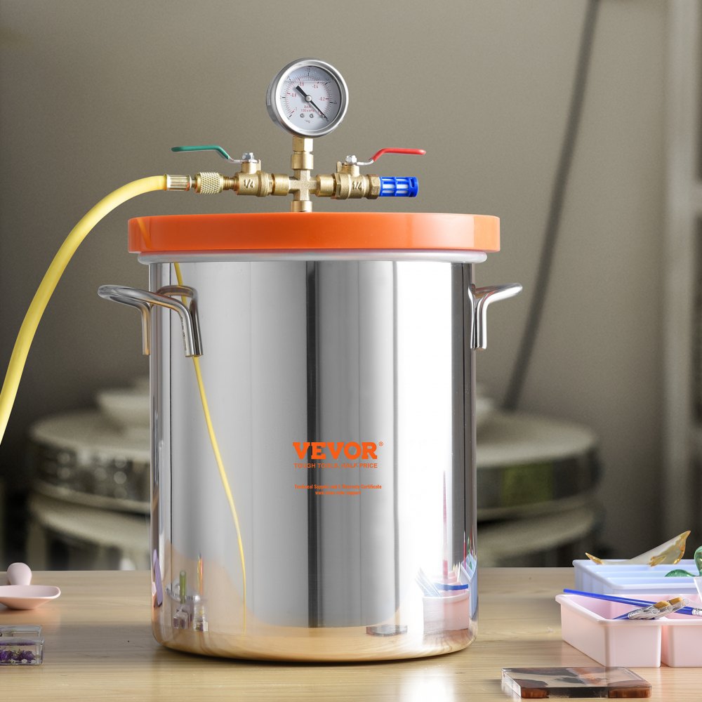 VEVOR Cámara de Vacío 11,4 L Bomba de Vacío Tapa de Vidrio Templado Cámara de Desgasificación de Acero Inoxidable 304 Contenedor de Vacío para Estabilización de Madera Resina de Silicona