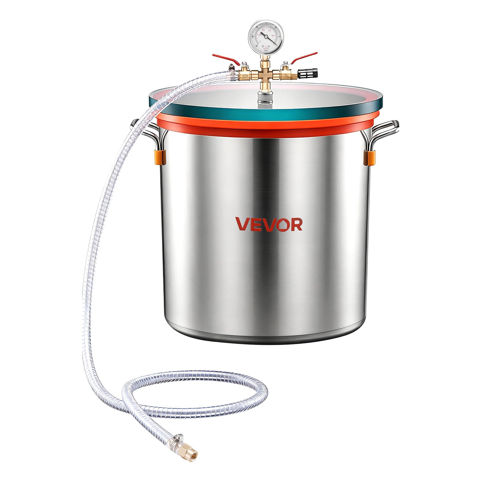 VEVOR Cámara de Vacío de 34,1 L, Cámara de Desgasificación al Vacío de Acero Inoxidable con Tapa de Vidrio Templado, Manguera, Filtro de Aire, para Fundición de Resina, Estabilización de Madera